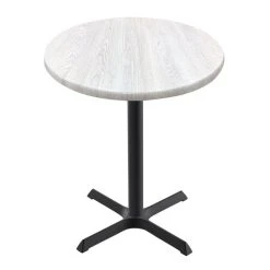 Holland Bar Stool OD211-3030BWOD36RWA EnduroTop 36" Round White Ash Wood Laminate Outdoor / Indoor Standard Height Table With Cross Base