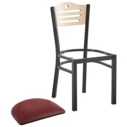 Lancaster Table & Seating Natural Finish Bistro Dining Chair With 1 1/2" Burgundy Padded Seat -Zown Shop 2065974
