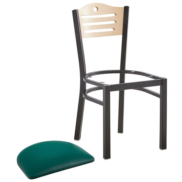 Lancaster Table & Seating Natural Finish Bistro Dining Chair With 1 1/2" Green Padded Seat 4 Lancaster Table & Seating Natural Finish Bistro Dining Chair With 1 1/2" Green Padded Seat - Image 4