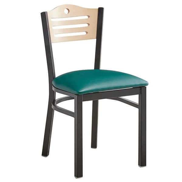 Lancaster Table & Seating Natural Finish Bistro Dining Chair With 1 1/2" Green Padded Seat 2 Lancaster Table & Seating Natural Finish Bistro Dining Chair With 1 1/2" Green Padded Seat - Image 2