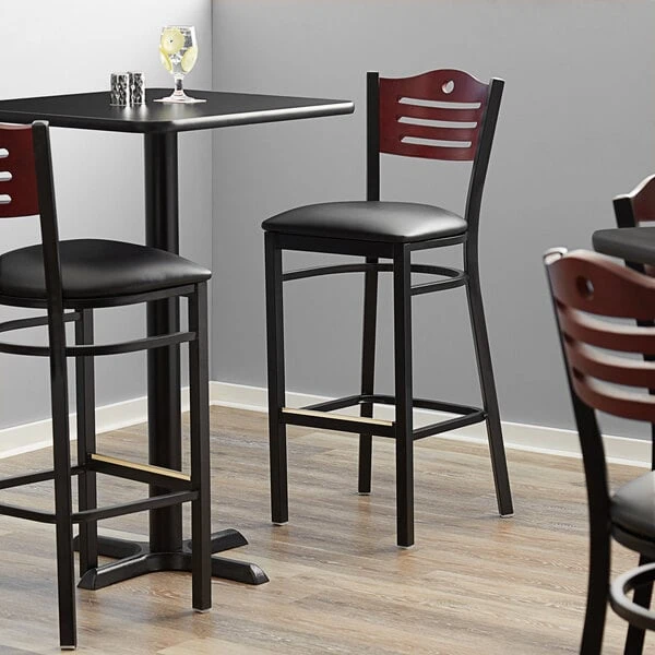 Lancaster Table & Seating Mahogany Finish Bar Height Bistro Chair With 2" Padded Seat 1 Lancaster Table & Seating Mahogany Finish Bar Height Bistro Chair With 2" Padded Seat