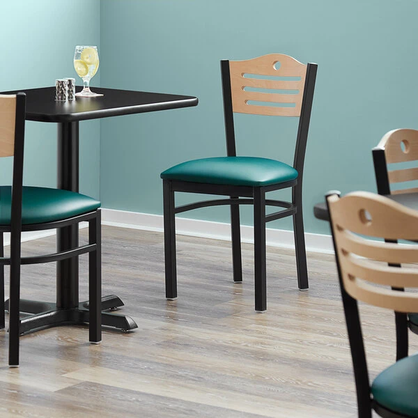 Lancaster Table & Seating Natural Finish Bistro Dining Chair With 1 1/2" Green Padded Seat 1 Lancaster Table & Seating Natural Finish Bistro Dining Chair With 1 1/2" Green Padded Seat