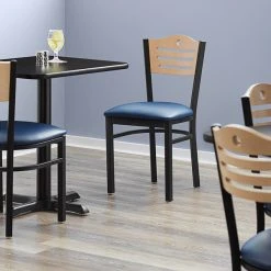 Lancaster Table & Seating Natural Finish Bistro Dining Chair With 1 1/2" Navy Padded Seat