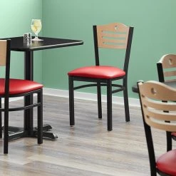 Lancaster Table & Seating Natural Finish Bistro Dining Chair With 1 1/2" Red Padded Seat
