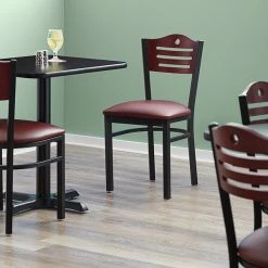 Lancaster Table & Seating Mahogany Finish Bistro Dining Chair With 1 1/2" Burgundy Padded Seat