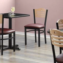 Lancaster Table & Seating Natural Finish Bistro Dining Chair With 1 1/2" Burgundy Padded Seat