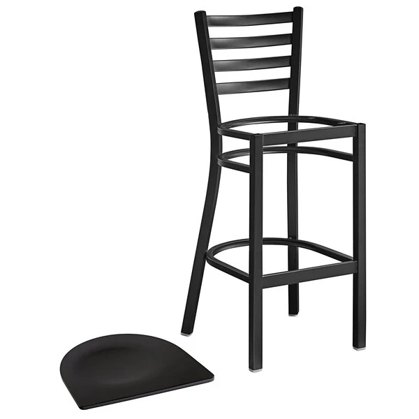 Lancaster Table & Seating Black Finish Ladder Back Bar Stool With Black Wood Seat 4 Lancaster Table & Seating Black Finish Ladder Back Bar Stool With Black Wood Seat - Image 4
