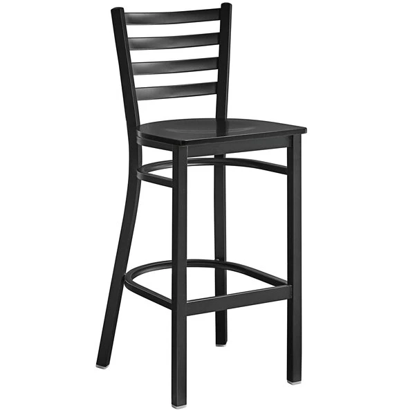 Lancaster Table & Seating Black Finish Ladder Back Bar Stool With Black Wood Seat 2 Lancaster Table & Seating Black Finish Ladder Back Bar Stool With Black Wood Seat - Image 2