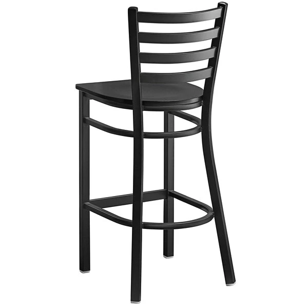 Lancaster Table & Seating Black Finish Ladder Back Bar Stool With Black Wood Seat 3 Lancaster Table & Seating Black Finish Ladder Back Bar Stool With Black Wood Seat - Image 3