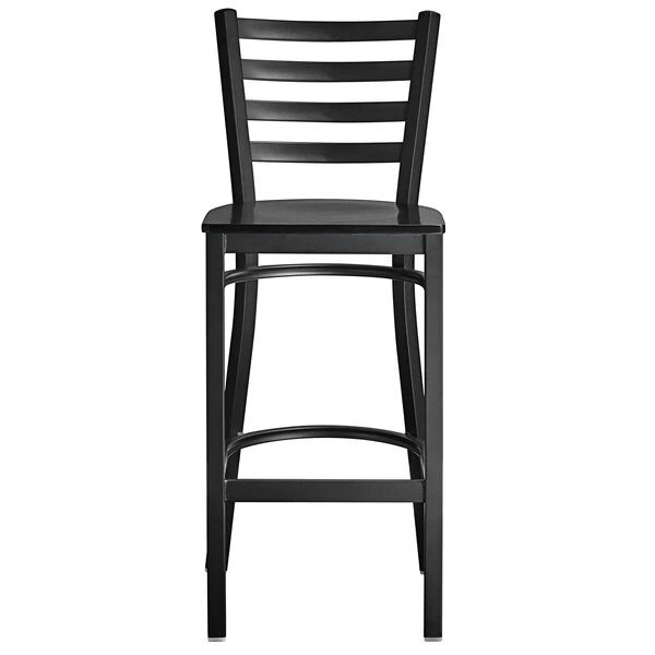 Lancaster Table & Seating Black Finish Ladder Back Bar Stool With Black Wood Seat 5 Lancaster Table & Seating Black Finish Ladder Back Bar Stool With Black Wood Seat - Image 5