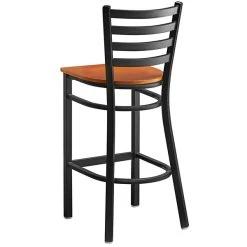 Lancaster Table & Seating Black Finish Ladder Back Bar Stool With Cherry Wood Seat -Zown Shop 2078618