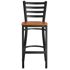 Lancaster Table & Seating Black Finish Ladder Back Bar Stool With Cherry Wood Seat -Zown Shop 2078619
