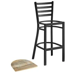 Lancaster Table & Seating Black Finish Ladder Back Bar Stool With Driftwood Seat -Zown Shop 2078626