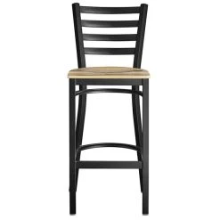 Lancaster Table & Seating Black Finish Ladder Back Bar Stool With Driftwood Seat -Zown Shop 2078629