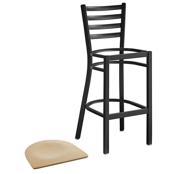 Lancaster Table & Seating Black Finish Ladder Back Bar Stool With Natural Wood Seat 4 Lancaster Table & Seating Black Finish Ladder Back Bar Stool With Natural Wood Seat - Image 4