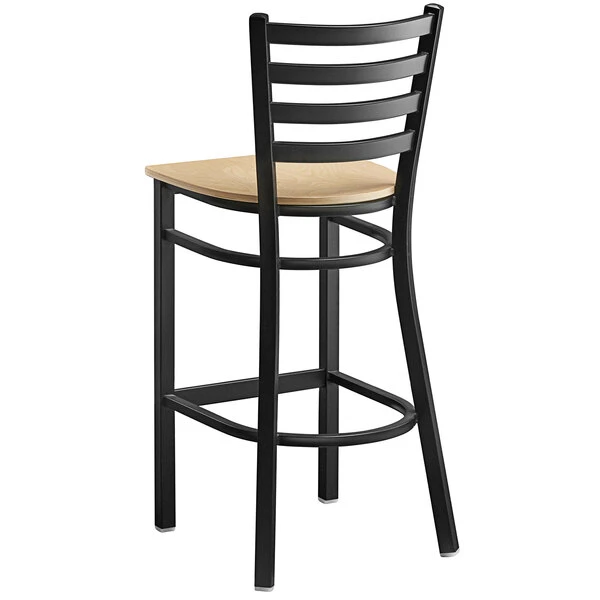 Lancaster Table & Seating Black Finish Ladder Back Bar Stool With Natural Wood Seat 3 Lancaster Table & Seating Black Finish Ladder Back Bar Stool With Natural Wood Seat - Image 3