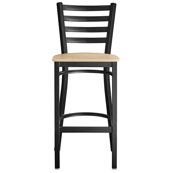 Lancaster Table & Seating Black Finish Ladder Back Bar Stool With Natural Wood Seat 5 Lancaster Table & Seating Black Finish Ladder Back Bar Stool With Natural Wood Seat - Image 5
