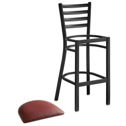 Lancaster Table & Seating Black Finish Ladder Back Bar Stool With 2 1/2" Burgundy Vinyl Padded Seat -Zown Shop 2078654