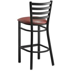 Lancaster Table & Seating Black Finish Ladder Back Bar Stool With 2 1/2" Burgundy Vinyl Padded Seat -Zown Shop 2078656