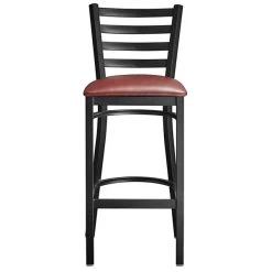 Lancaster Table & Seating Black Finish Ladder Back Bar Stool With 2 1/2" Burgundy Vinyl Padded Seat -Zown Shop 2078657