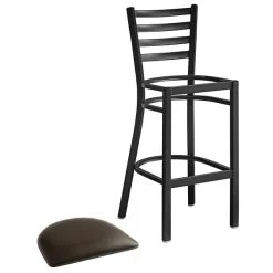 Lancaster Table & Seating Black Finish Ladder Back Bar Stool With 2 1/2" Dark Brown Vinyl Padded Seat -Zown Shop 2078674