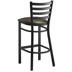 Lancaster Table & Seating Black Finish Ladder Back Bar Stool With 2 1/2" Dark Brown Vinyl Padded Seat -Zown Shop 2078676