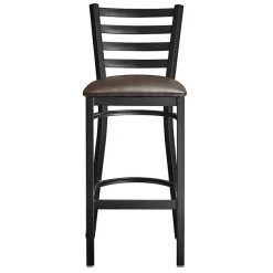 Lancaster Table & Seating Black Finish Ladder Back Bar Stool With 2 1/2" Dark Brown Vinyl Padded Seat -Zown Shop 2078677