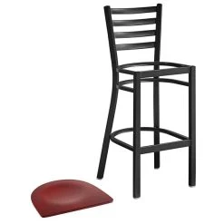Lancaster Table & Seating Black Finish Ladder Back Bar Stool With Mahogany Wood Seat -Zown Shop 2078684