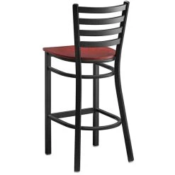 Lancaster Table & Seating Black Finish Ladder Back Bar Stool With Mahogany Wood Seat -Zown Shop 2078686