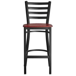 Lancaster Table & Seating Black Finish Ladder Back Bar Stool With Mahogany Wood Seat -Zown Shop 2078687