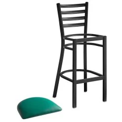 Lancaster Table & Seating Black Finish Ladder Back Bar Stool With 2 1/2" Green Vinyl Padded Seat -Zown Shop 2078694