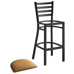 Lancaster Table & Seating Black Finish Ladder Back Bar Stool With 2 1/2" Light Brown Vinyl Padded Seat -Zown Shop 2078704