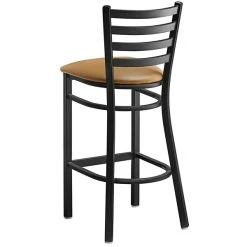 Lancaster Table & Seating Black Finish Ladder Back Bar Stool With 2 1/2" Light Brown Vinyl Padded Seat -Zown Shop 2078706