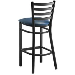 Lancaster Table & Seating Black Finish Ladder Back Bar Stool With 2 1/2" Navy Blue Vinyl Padded Seat -Zown Shop 2078716