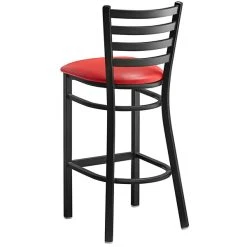 Lancaster Table & Seating Black Finish Ladder Back Bar Stool With 2 1/2" Red Vinyl Padded Seat 7 Lancaster Table & Seating Black Finish Ladder Back Bar Stool With 2 1/2" Red Vinyl Padded Seat -Zown Shop 2078726