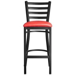 Lancaster Table & Seating Black Finish Ladder Back Bar Stool With 2 1/2" Red Vinyl Padded Seat 9 Lancaster Table & Seating Black Finish Ladder Back Bar Stool With 2 1/2" Red Vinyl Padded Seat -Zown Shop 2078727