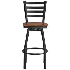 Lancaster Table & Seating Black Finish Ladder Back Swivel Bar Stool With Antique Walnut Wood Seat 7 Lancaster Table & Seating Black Finish Ladder Back Swivel Bar Stool With Antique Walnut Wood Seat -Zown Shop 2078736