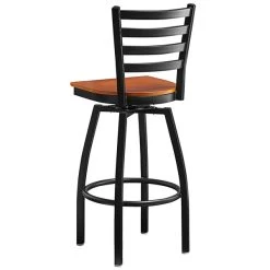 Lancaster Table & Seating Black Finish Ladder Back Swivel Bar Stool With Cherry Wood Seat -Zown Shop 2078741