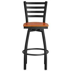 Lancaster Table & Seating Black Finish Ladder Back Swivel Bar Stool With Cherry Wood Seat -Zown Shop 2078742
