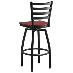 Lancaster Table & Seating Black Finish Ladder Back Swivel Bar Stool With Mahogany Wood Seat -Zown Shop 2078747