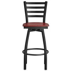Lancaster Table & Seating Black Finish Ladder Back Swivel Bar Stool With Mahogany Wood Seat -Zown Shop 2078748