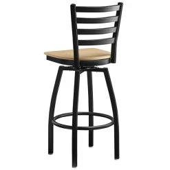 Lancaster Table & Seating Black Finish Ladder Back Swivel Bar Stool With Natural Wood Seat -Zown Shop 2078750