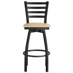 Lancaster Table & Seating Black Finish Ladder Back Swivel Bar Stool With Natural Wood Seat -Zown Shop 2078751