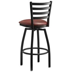 Lancaster Table & Seating Black Finish Ladder Back Swivel Bar Stool With 2 1/2" Burgundy Vinyl Padded Seat -Zown Shop 2078753