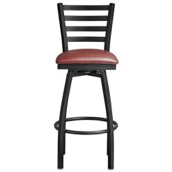 Lancaster Table & Seating Black Finish Ladder Back Swivel Bar Stool With 2 1/2" Burgundy Vinyl Padded Seat -Zown Shop 2078754