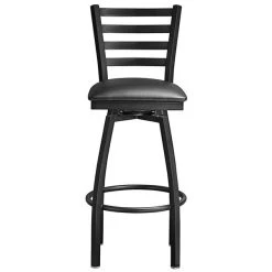 Lancaster Table & Seating Black Finish Ladder Back Swivel Bar Stool With 2 1/2" Black Vinyl Padded Seat -Zown Shop 2078757