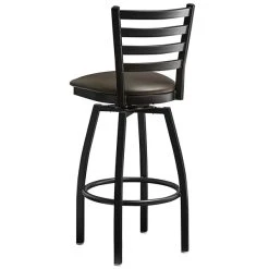 Lancaster Table & Seating Black Finish Ladder Back Swivel Bar Stool With 2 1/2" Dark Brown Vinyl Padded Seat -Zown Shop 2078759