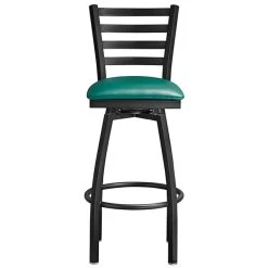 Lancaster Table & Seating Black Finish Ladder Back Swivel Bar Stool With 2 1/2" Green Vinyl Padded Seat 7 Lancaster Table & Seating Black Finish Ladder Back Swivel Bar Stool With 2 1/2" Green Vinyl Padded Seat -Zown Shop 2078763