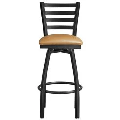 Lancaster Table & Seating Black Finish Ladder Back Swivel Bar Stool With 2 1/2" Light Brown Vinyl Padded Seat -Zown Shop 2078766