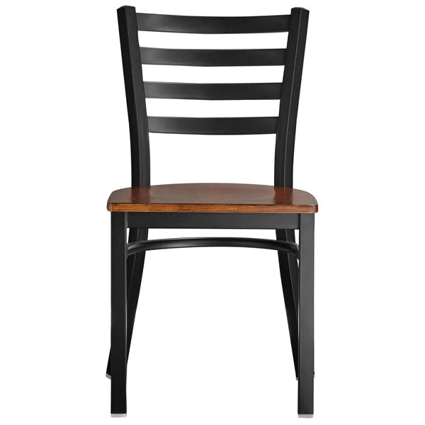 Lancaster Table & Seating Black Finish Ladder Back Chair With Antique Walnut Wood Seat 5 Lancaster Table & Seating Black Finish Ladder Back Chair With Antique Walnut Wood Seat - Image 5